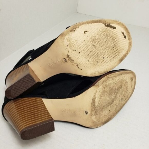 Style & Co Danyell Black Open Toe Velcro Heels 6.5 - Picture 8 of 9